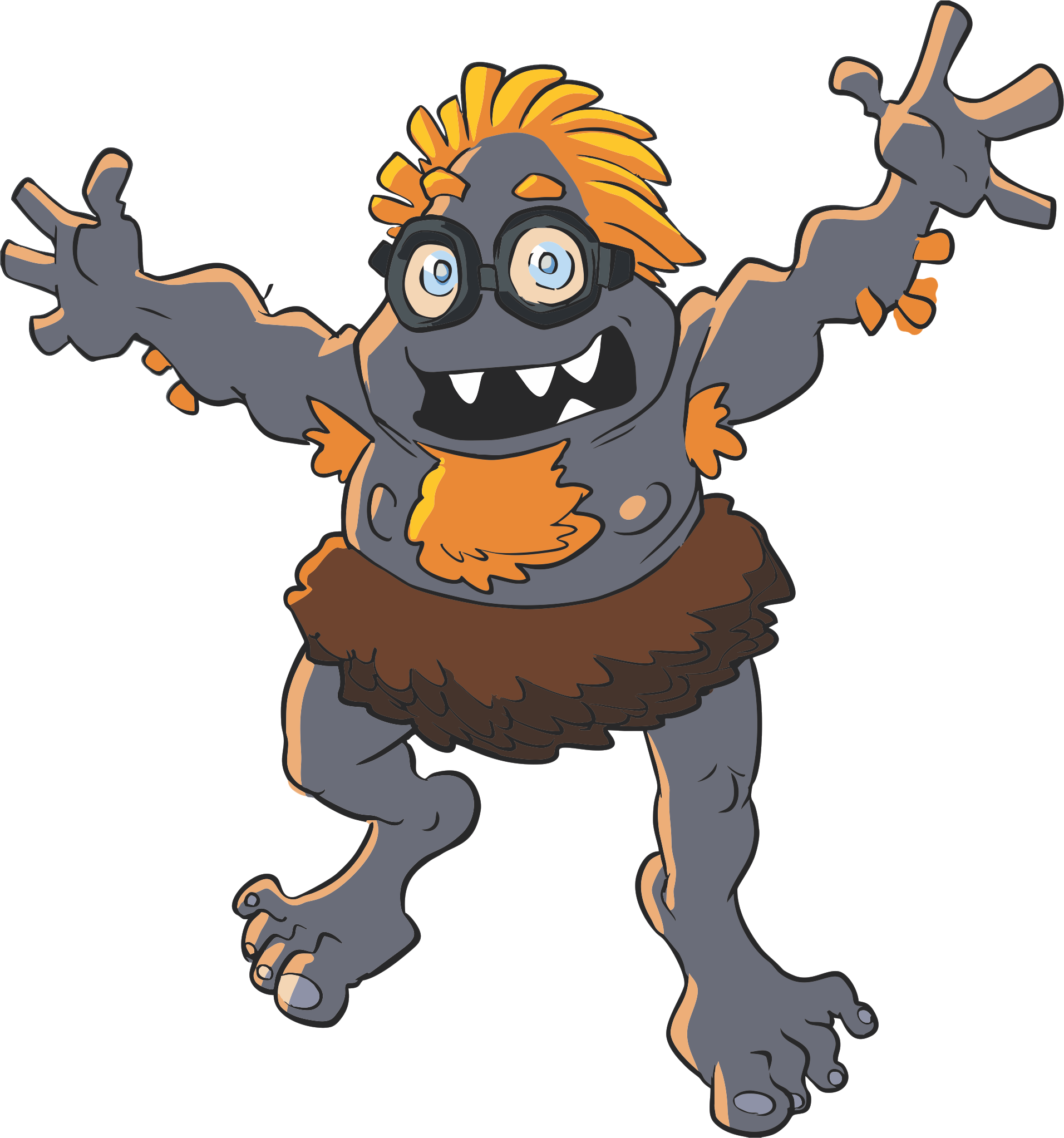 Troll mascot pointing upward